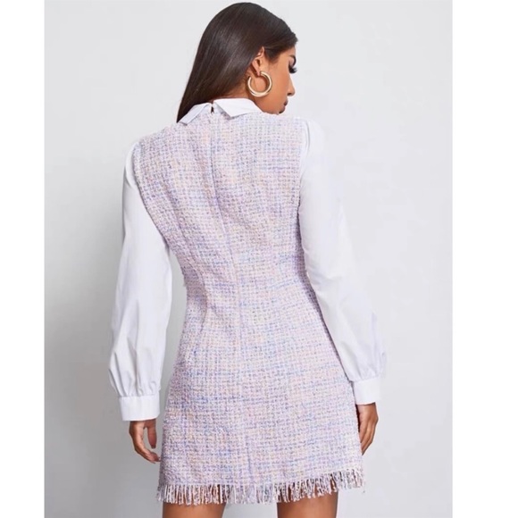 Knotted Detail Frayed Trim 2 In 1 Tweed Dress - Picture 5 of 7